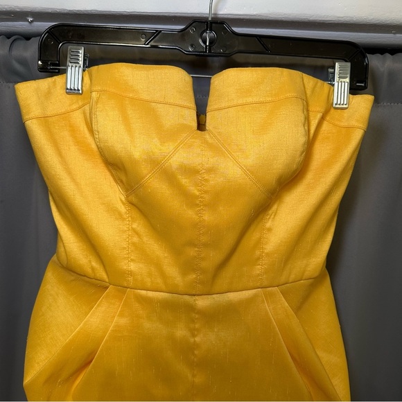 Badgley Mischka Strapless Yellow Cocktail Party Wedding Guest Dress Size - Picture 3 of 10
